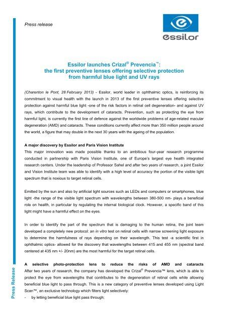 essilor press release